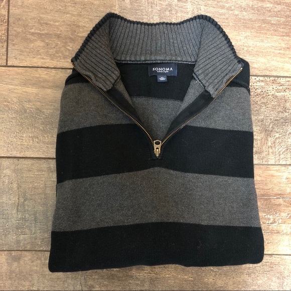 Sonoma Sweaters Mens 4 Zip Black And Gray Stripe Sweater Xl Poshmark